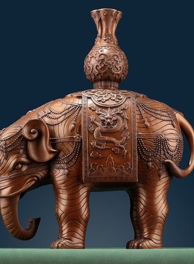 紫铜大象摆件一对《太平有象》客厅财位吸水象特大号铜大象工艺品