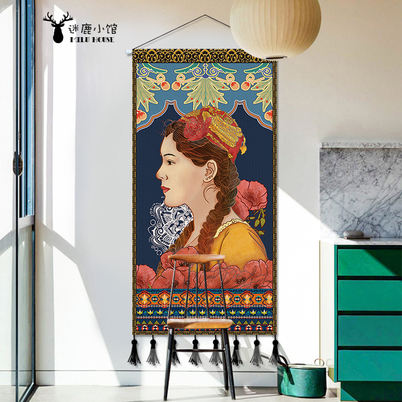 网红民族风布艺挂画客厅玄关装饰画走廊壁画艺术竖版挂画民宿挂毯图片