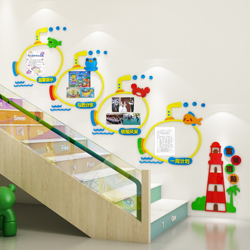 幼儿园楼梯走廊墙面装饰宣传栏公告栏环创材料学生风采展示主题墙