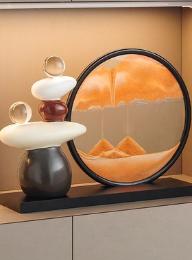 旺事业运装饰品家居客厅酒柜玄关高级感办公室时来运转流沙画摆件