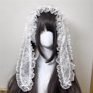 三尾树 纯白蕾丝兔耳三角巾配饰Lolita发饰