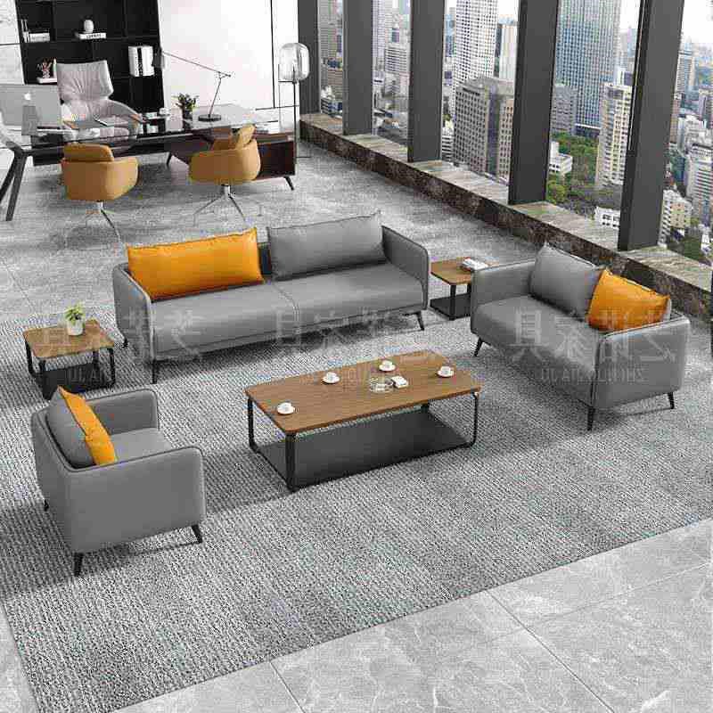 办公商务接待会客洽谈简约现代中式茶几一体桌单人三人办公室沙发