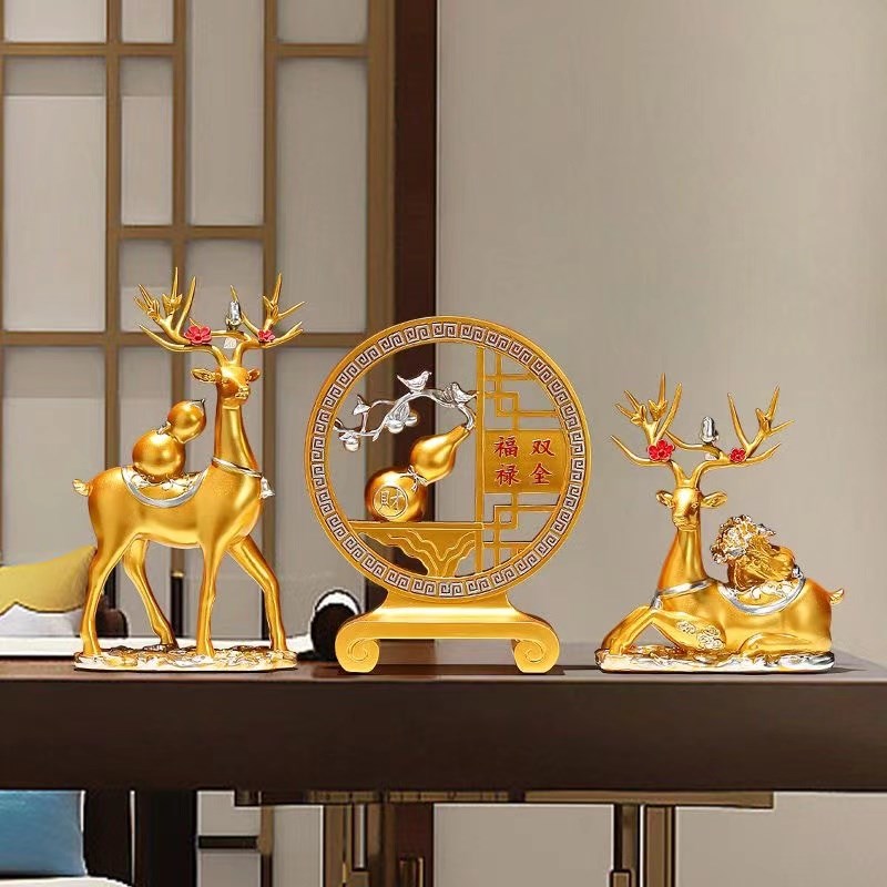 福禄双全招财鹿摆件喜柿葫芦客厅玄关家居酒柜装饰品乔迁新居礼品