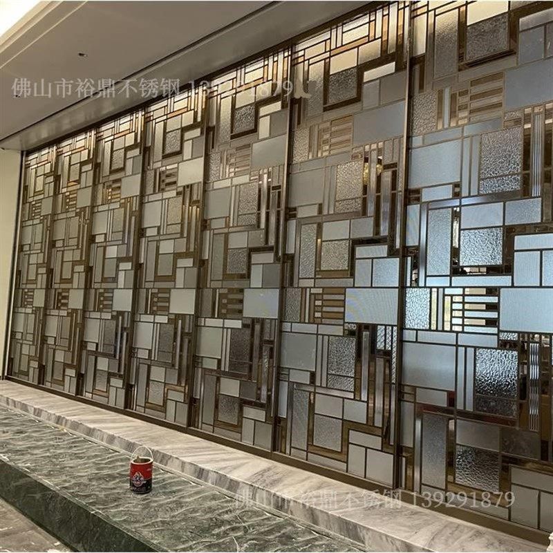 不锈钢隔断屏风玻璃金属雕花客厅隔断屏风别墅装饰墙花格玄关定制