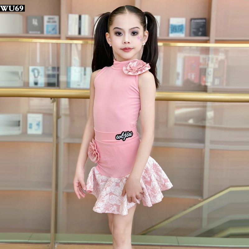 W69新款儿童拉丁舞表演服高级舞蹈练功服女少儿拉丁舞服裙夏