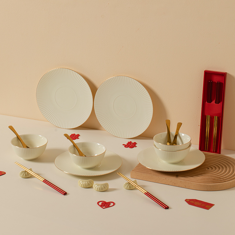 新婚礼物奶油风餐具碗筷套装送新人乔迁新居结婚陪嫁实用订婚礼品