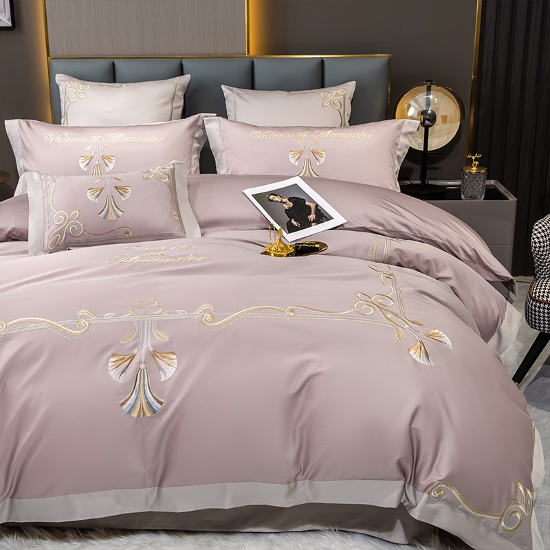 高级感200支A类长绒棉四件套全棉欧式奢华床单被套床上用品4