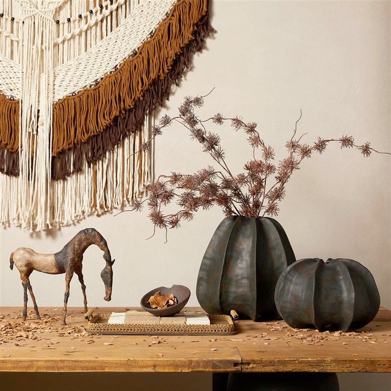 侘寂风花瓶黑色陶瓷南瓜花器样板间民宿玄关客厅装饰马摆件高级感,家居饰品,花瓶,淘宝优惠券,粉丝福利购,淘宝优惠卷