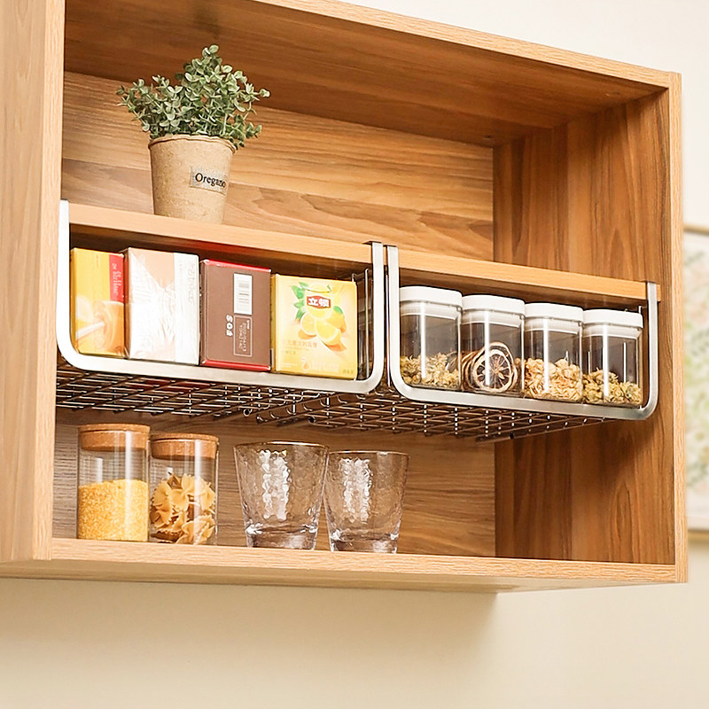 304不锈钢储物架厨房收纳挂篮免打孔桌下篮 吊柜分层架橱柜下挂架,收纳整理,其他收纳篮,淘宝优惠券,粉丝福利购,淘宝优惠卷