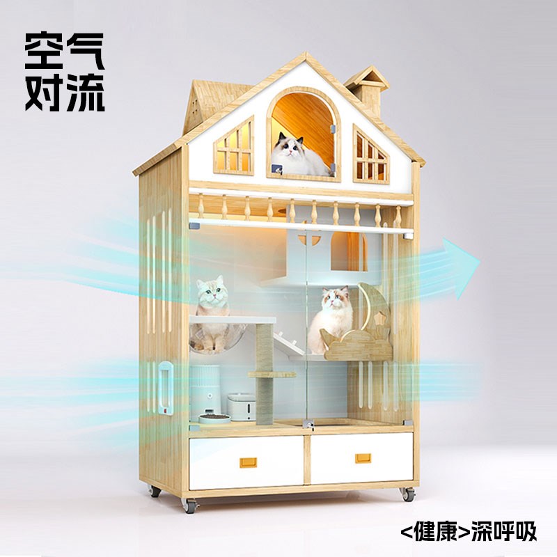 猫别墅家用室内猫窝带厕所一体猫屋实木猫柜猫房子猫砂盆一体猫屋