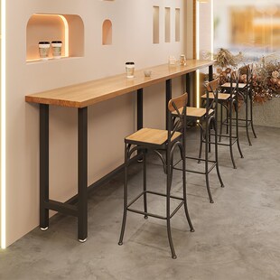 酒吧咖啡b馆靠墙长方形高脚吧台桌子商用铁艺实木长条窄餐边桌120