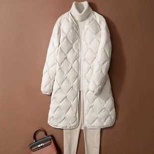 V领轻薄羽绒服女中长款无领内胆内搭妈妈大码反季超轻便超薄款冬