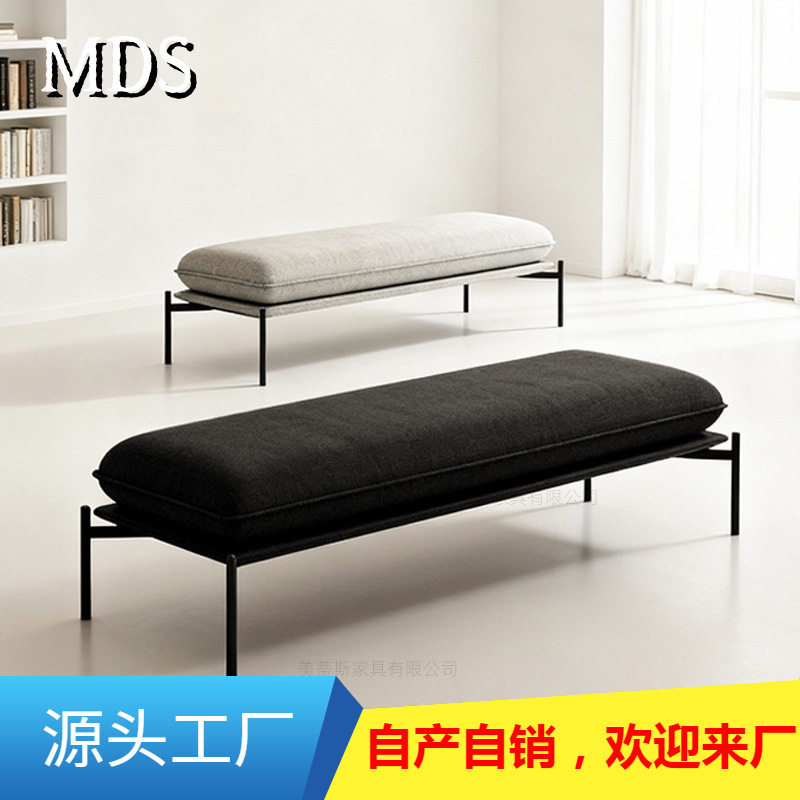 不锈钢北欧轻奢床尾凳高级感卧室休息凳服装店长条凳布艺换鞋凳