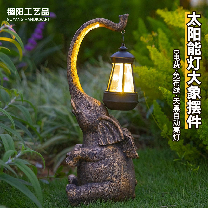 跨境太阳能大象灯花园庭院树脂工艺品摆件桌面装饰品太阳能庭院灯