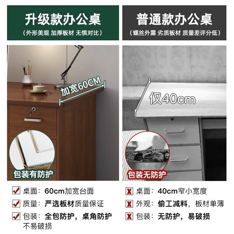 办公桌家用带锁电脑桌台式简约桌子工作台带抽屉书桌职员桌椅组合