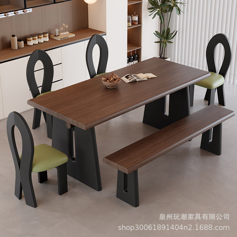 美式实木餐桌椅家用客厅小户型吃饭桌椅组合会客洽谈长方形工作台