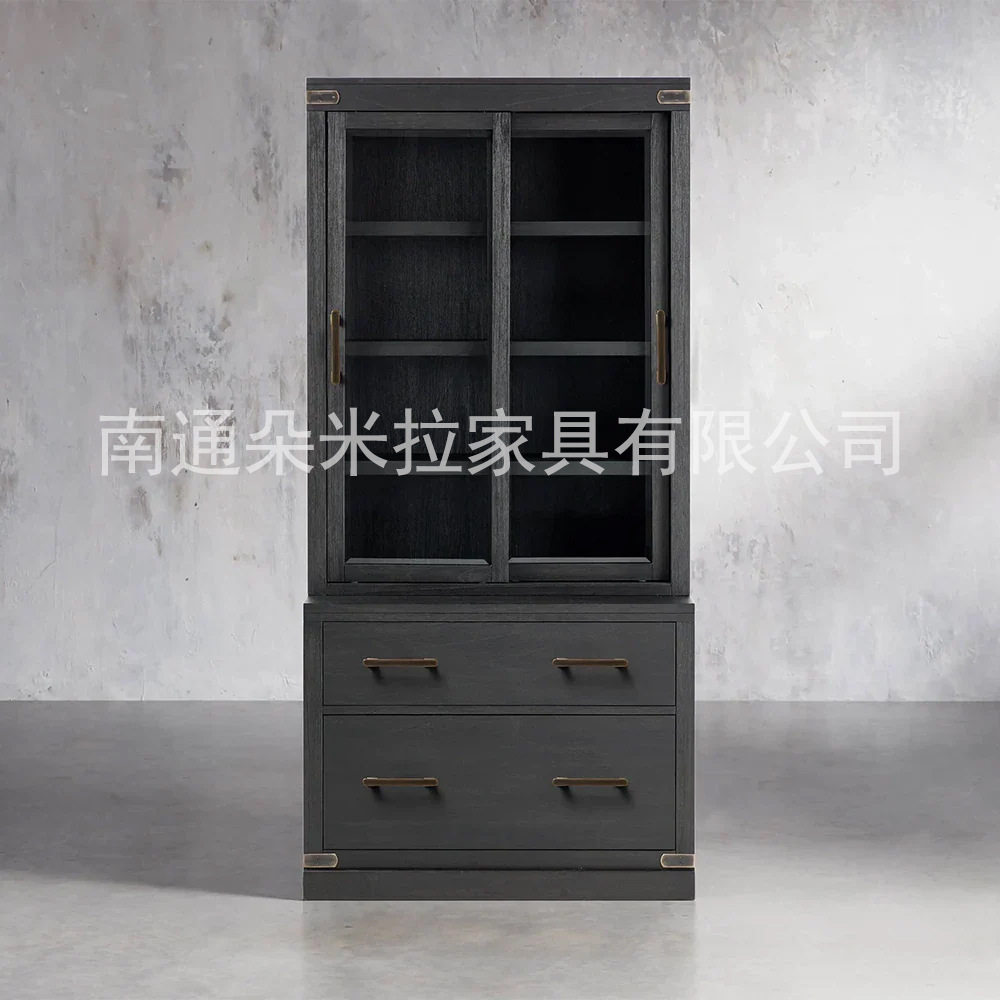 美式复古橡木玻璃门防尘书柜