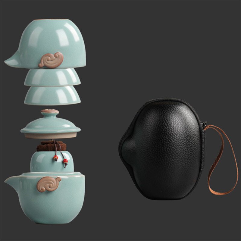 禹诚名瓷汝窑便携中式旅行茶具一壶二杯小套装泡茶收纳快客杯茶器