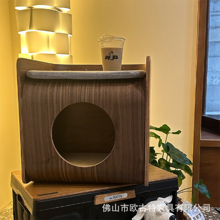家用简约床头柜木制猫床人猫共用猫咪窝边几茶几木质树洞猫屋边柜
