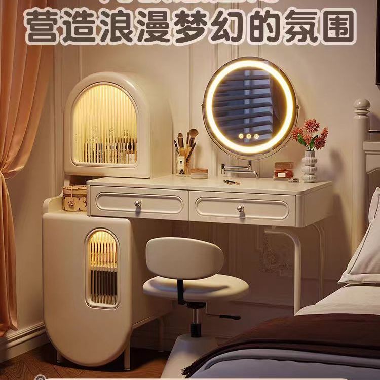 实木ins风白色奶油风化妆桌