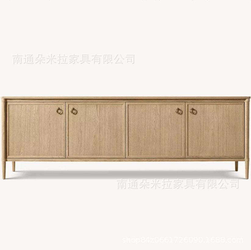 RH美式简约橡木四门带抽边柜