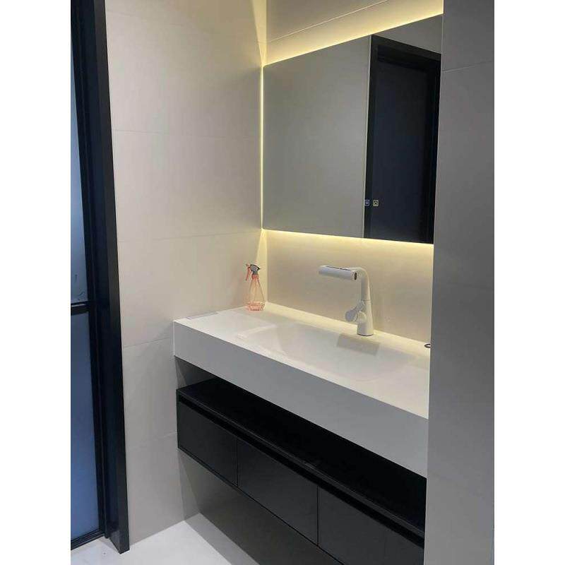 酒店风岩板热弯无缝陶瓷一体盆轻奢浴室柜简约洗手脸盆分体浴室柜