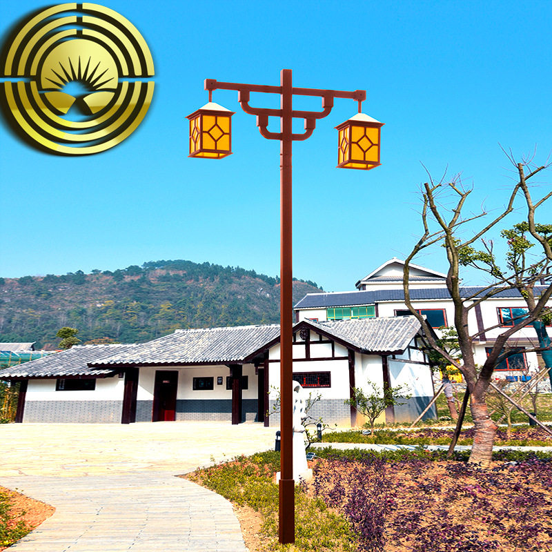 太阳能欧式双头led庭院灯户外防水复古花园景观灯小区仿古路灯