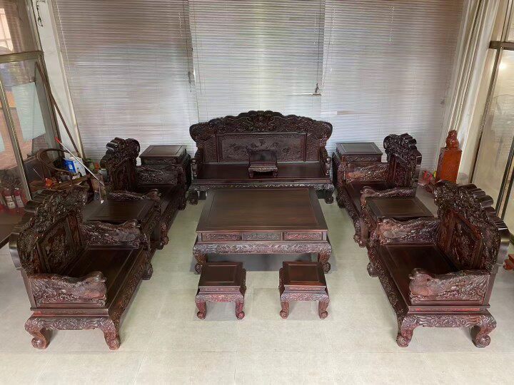印尼黑酸枝阔叶黄檀精雕鸳鸯戏水沙发宝座仿古典新中式红木家具
