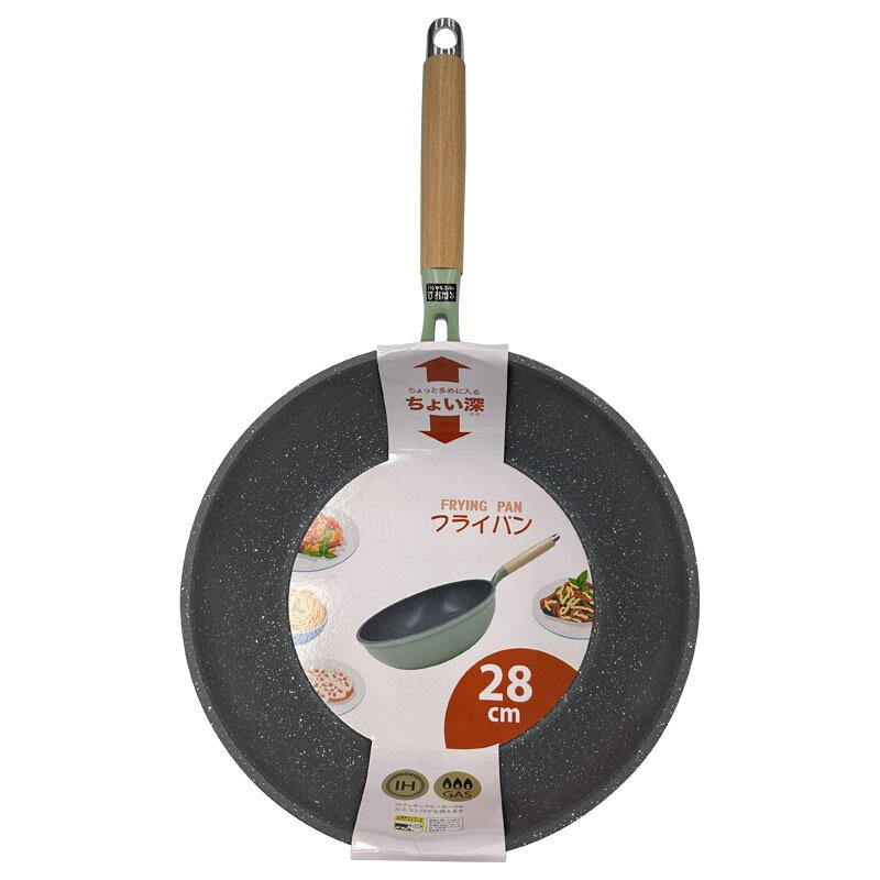 灰色大理石内涂层复底浅绿色高温外涂卷边不粘锅炒锅28CM