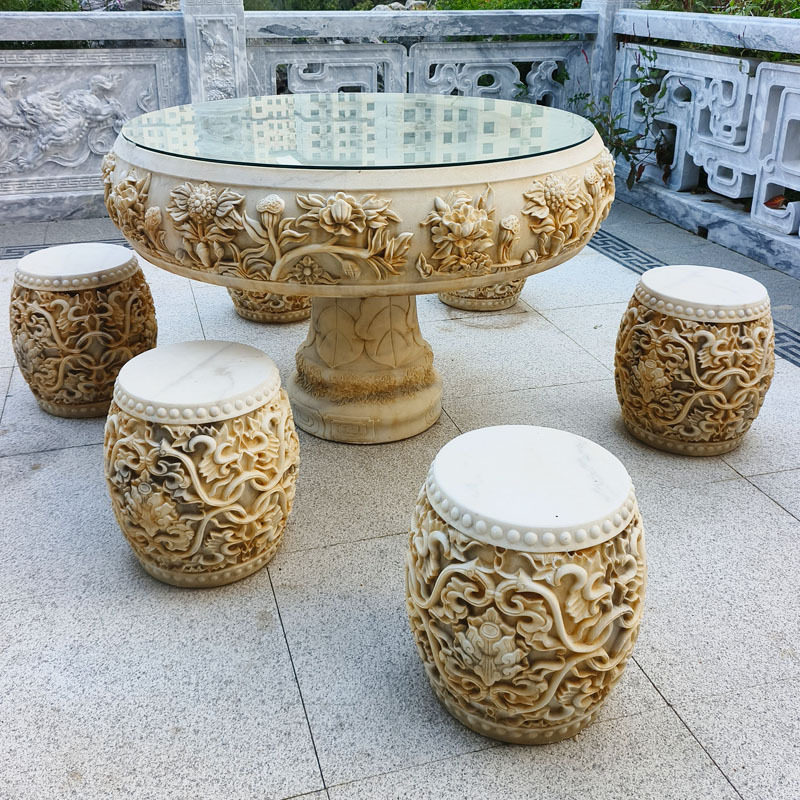 仿古天然大理石桌凳套装庭院