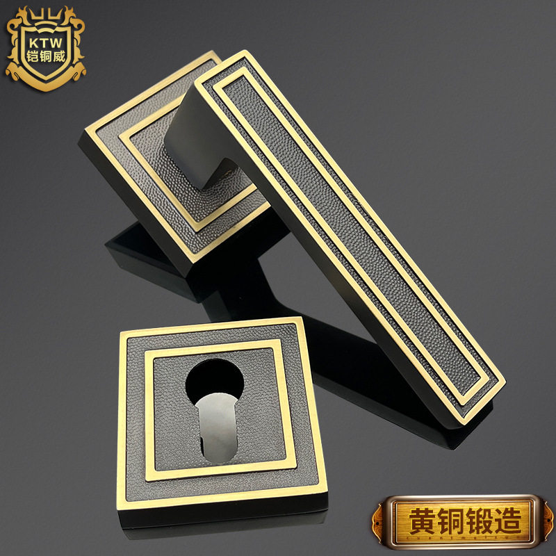 铠铜威新中式复古全铜门锁室内房间木门简约黑古铜静音黄铜门锁