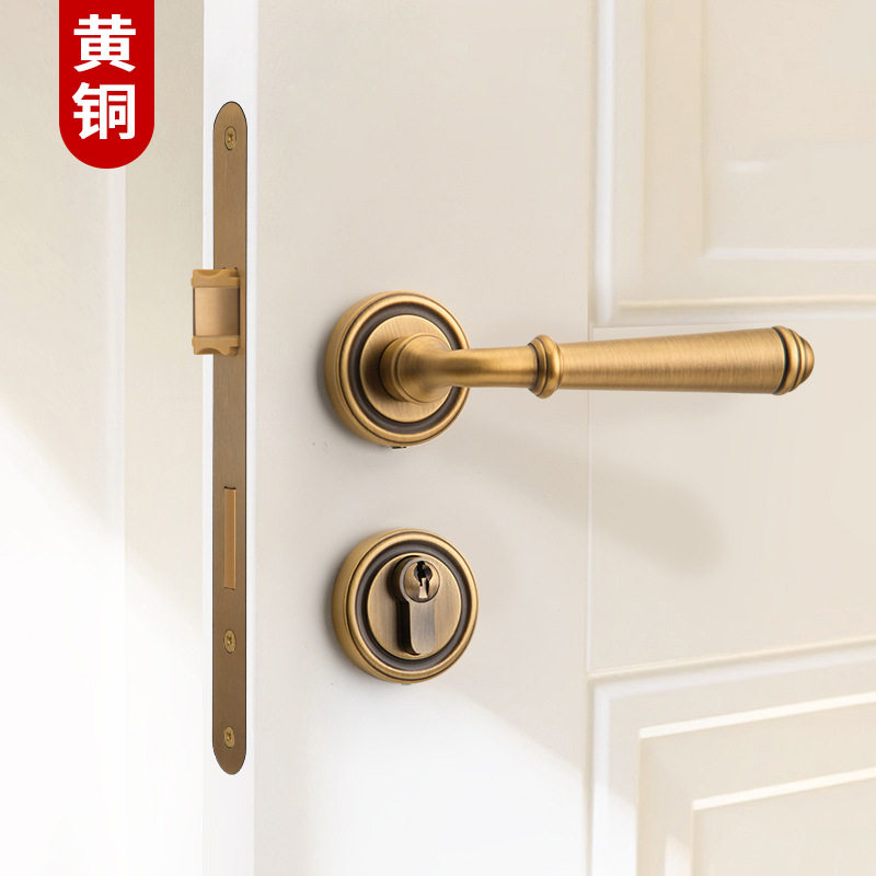 工厂直售黄铜卧室法式门锁对开门磁吸静音门把手复古分体木门锁
