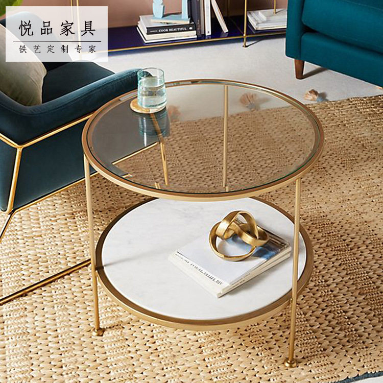 北欧轻奢圆形客厅茶几后现代小户型多功能双层创意玻璃咖啡茶桌