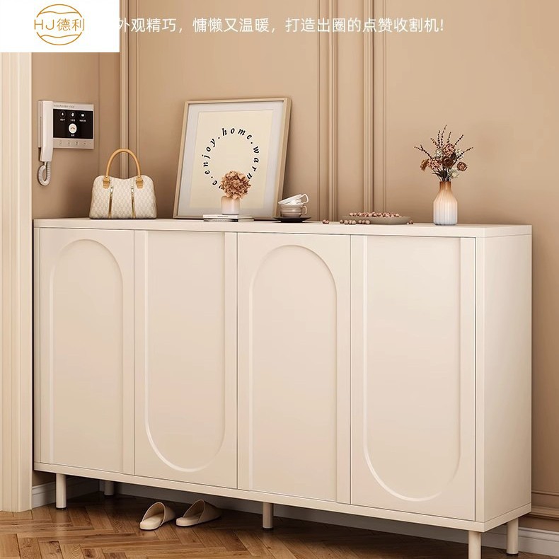 门口家用奶油风鞋柜白色隔断柜入户玄关柜门后门厅柜简易鞋架鞋柜图片