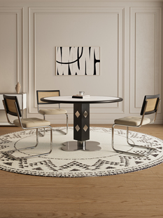 ?德利丰实木岩板餐桌家用法式奶油中古风黑色全托内嵌包边吃饭桌