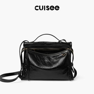 Cuisee/崔氏新款笑脸包油蜡皮旅行包手提大容量无性别通勤斜跨包