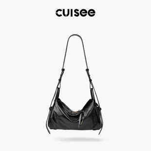 Cuisee/崔氏新款油蜡牛皮机车吐司包斜跨真皮无性别休闲百搭包包