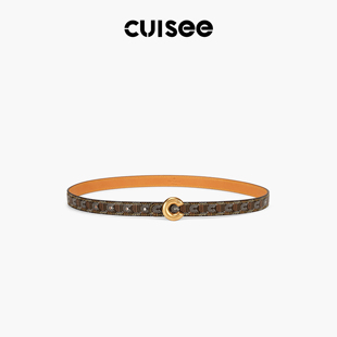 Cuisee/崔氏新款原创女士老花皮带C扣拼牛皮时尚百搭真皮腰带女