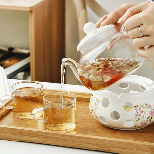 新 陶瓷花茶壶 花茶具透明玻璃杯水果花果茶壶耐热蜡烛加热套装