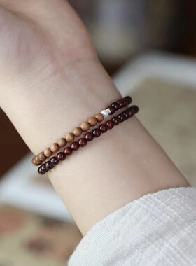 天然小叶紫檀木双圈手串男女士款檀香木质佛念珠盘玩情侣手錬文玩