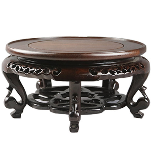 实木圆形红檀镂空海棠几鱼缸花瓶盆景底盘家居客厅摆件木质底座托