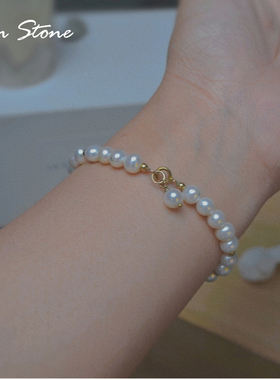 珍珠手链女天然淡水简约年轻款时尚彩色k金强光ins小众设计送姐妹