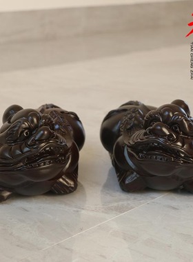 红木皮丘黑檀木质招财貔貅摆件大号一对客厅木雕摆件40超大号实木