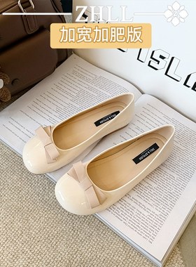 宽胖脚大码女鞋41到43法式浅口平底单鞋女士2025新款瓢鞋红色婚鞋