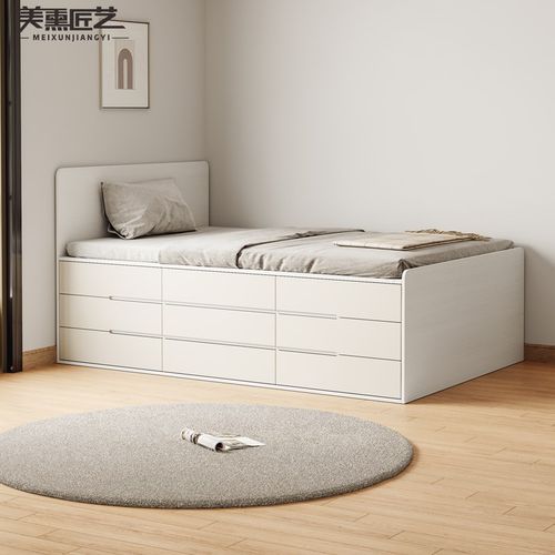 小户型储物床高箱床抽屉床收纳榻榻米侧翻单人床1.2米省空间半高