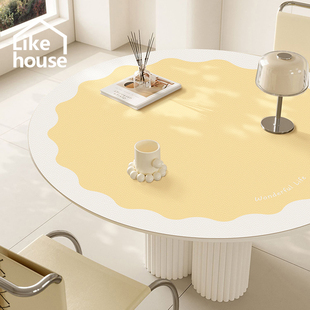 法式奶油风高级感圆桌餐桌垫防水防油防烫圆形Q桌布餐桌布茶几垫