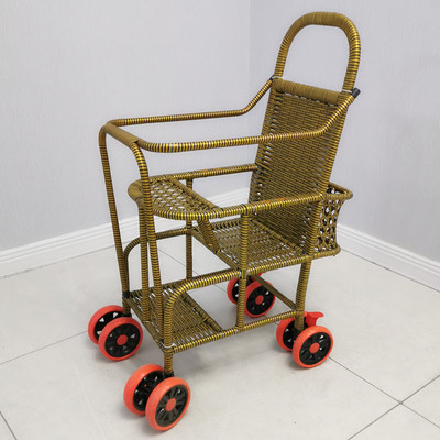 仿竹藤编制夏季婴儿围栏推车藤编竹藤小孩宝宝儿童轻便藤椅小推车