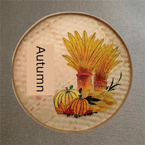 二十四节气手绘竹簸箕画手工装饰画挂画农家乐酒家文化墙装饰