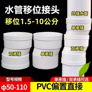 PVC偏置直接50 l75 110 下水管偏心移位接头承插移位器偏移2.5 5c