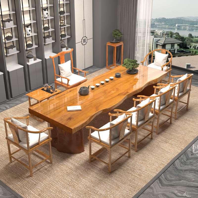 新中式实木茶桌办公室大板桌整板茶台茶室泡茶桌功夫茶几茶室专用